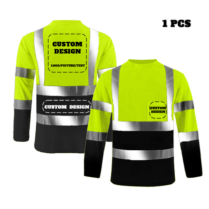 Custom LOGO Reflective Shirts Long Sleeve Yellow and Black Class 3 High Visibility Shirts Reflective Shirts with Pocket Safety Shirt