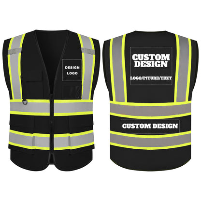 Custom Safety Vest with LOGO High Visibility Reflective with 5 Pockets ＆ Zipper Class 2 Adult Unisex Construction Workwear