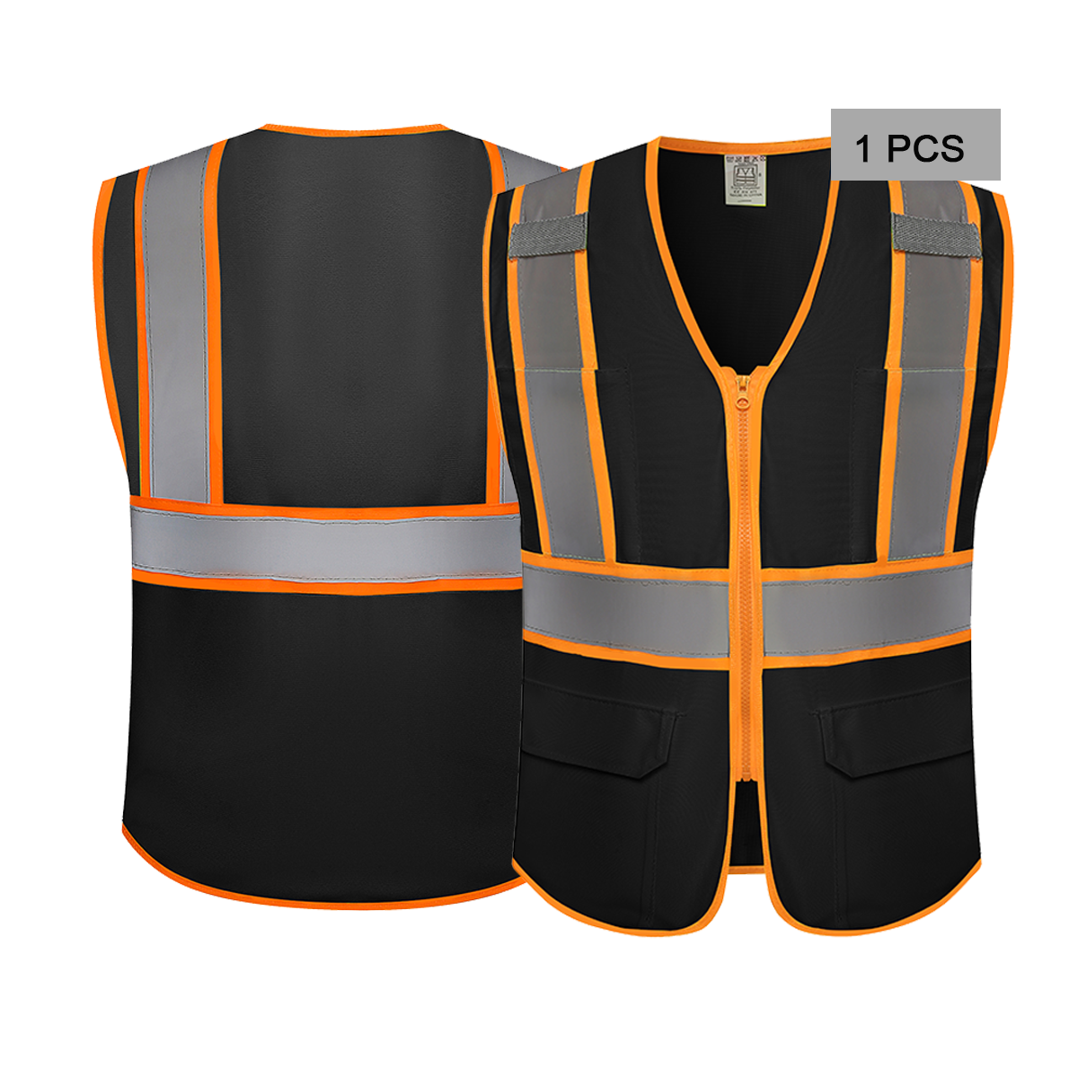 black and orange edging hi-vis vest custom