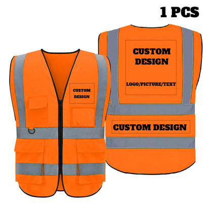 Chaleco de seguridad personalizado con logotipo personalizado, chaleco reflectante de alta visibilidad de clase 2 con 5 bolsillos y cremallera, ropa de trabajo para construcción.