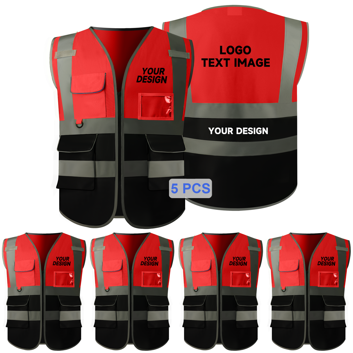 5 pieces red safety vest custom logo for free safety vest personalized company reflective vest