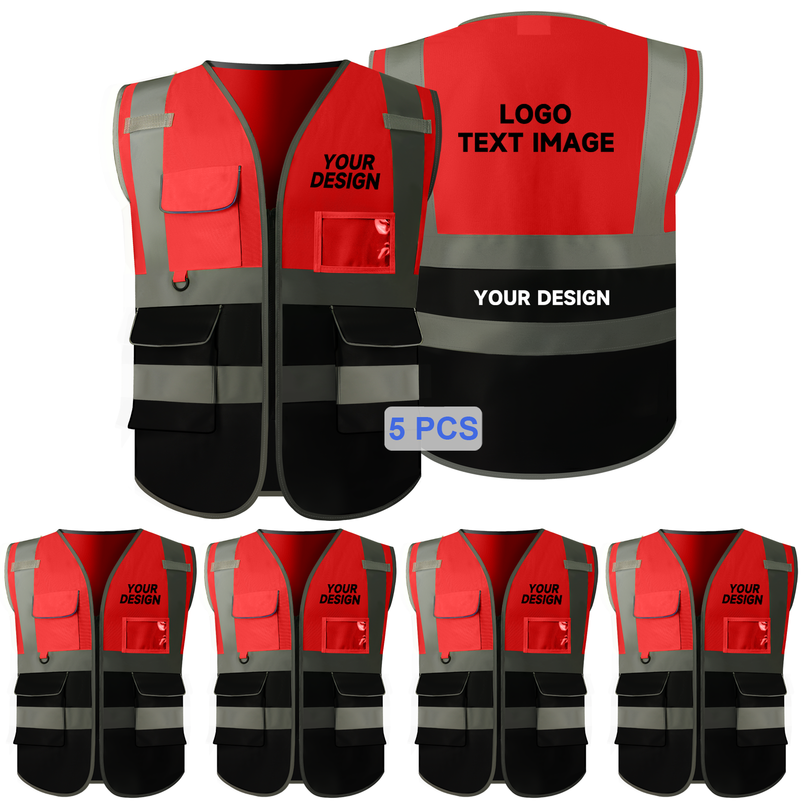 5 pieces red safety vest custom logo for free safety vest personalized company reflective vest