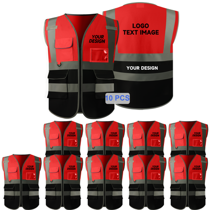 10 pieces red safety vest custom logo for free safety vest personalized company reflective vest