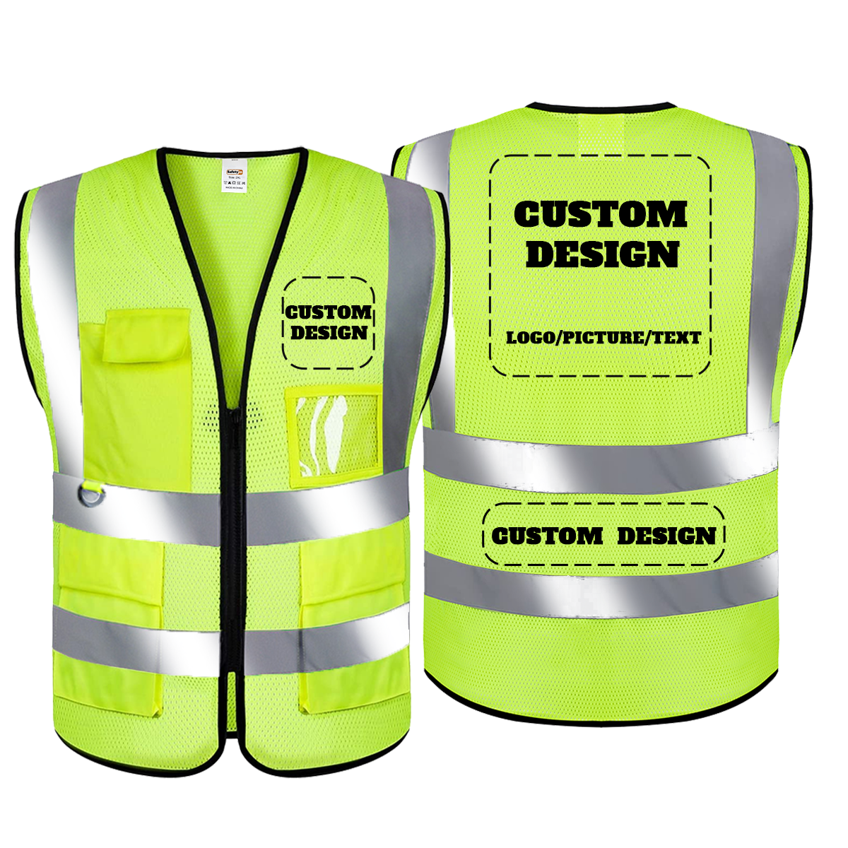 Customized Logo Mesh Safety Vest with 5 Pockets Construction Workwear ...