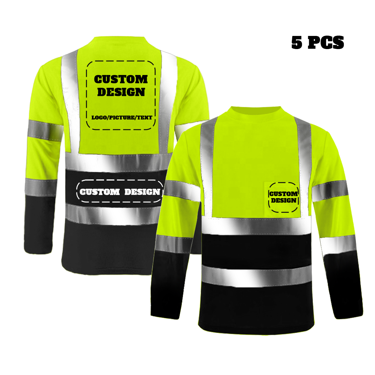 Custom LOGO Reflective Shirts Long Sleeve Yellow and Black Class 3 High Visibility Shirts Reflective Shirts with Pocket Safety Shirt