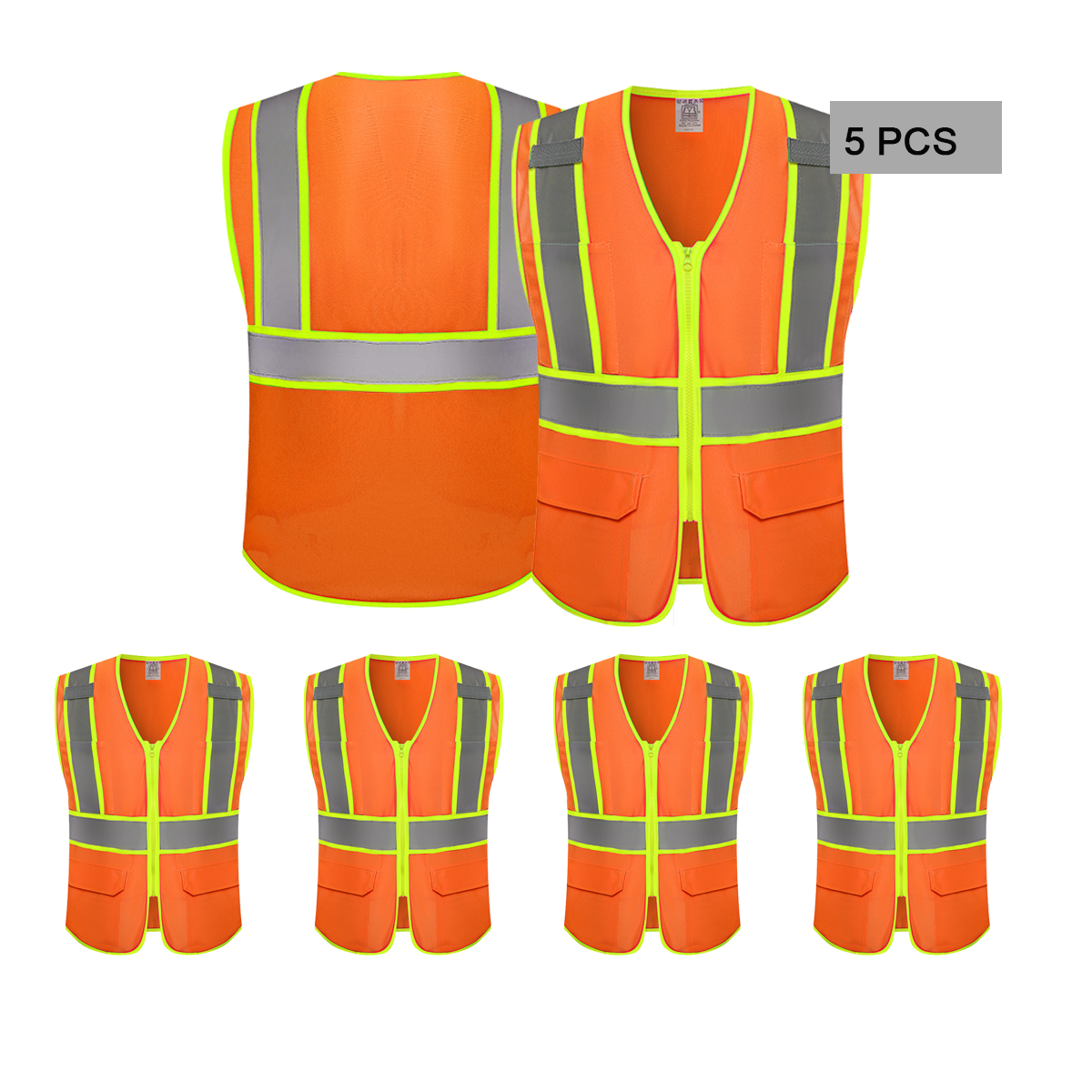 5 Pack orange custom high vis vest