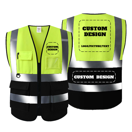 Custom Your Logo Safety Vest Custom Your Own in Hi Vis Reflective Vest High Visibility Work Wear with Zipper & 5 Pockets