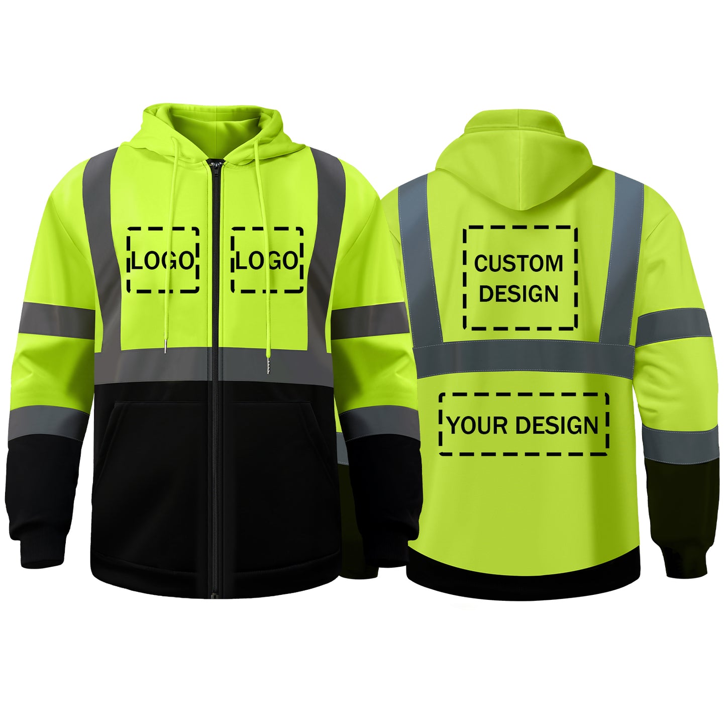 Custom Safety Jackets with LOGO Pullover Safety Jacket with Large Pocket Zipper for Construction & Work High Visibility Class 3