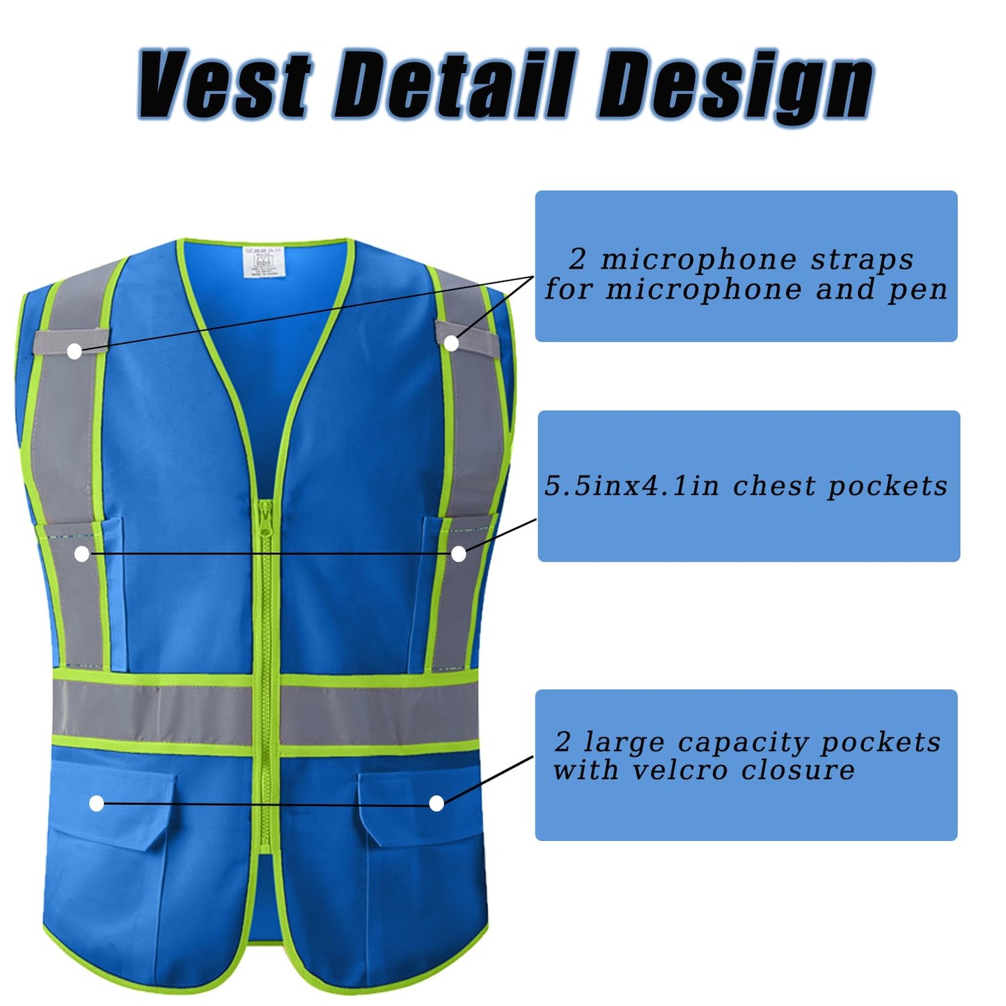 detail of custom hi vis vest