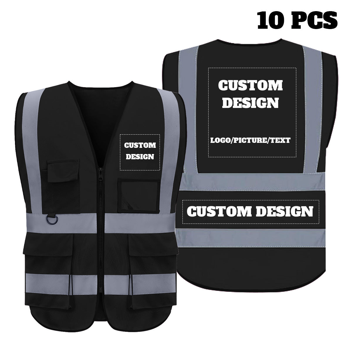 Chaleco de seguridad personalizado con logotipo personalizado, chaleco reflectante de alta visibilidad de clase 2 con 5 bolsillos y cremallera, ropa de trabajo para construcción.