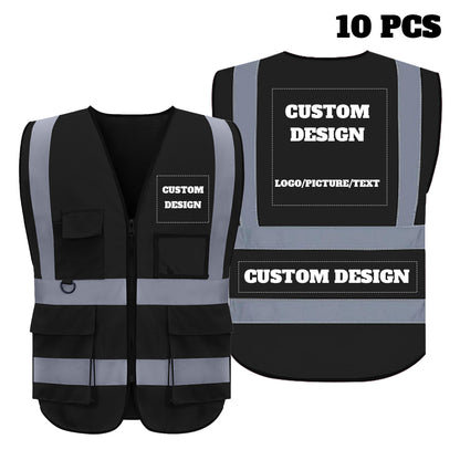 Chaleco de seguridad personalizado con logotipo personalizado, chaleco reflectante de alta visibilidad de clase 2 con 5 bolsillos y cremallera, ropa de trabajo para construcción.