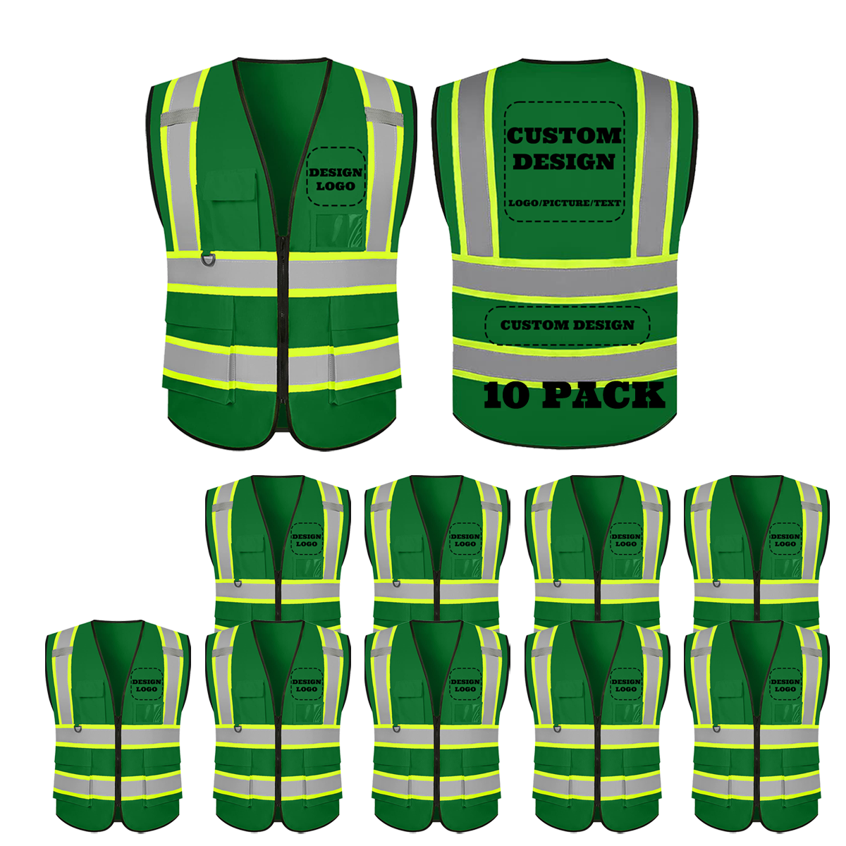 custom safety vest green 10 packs