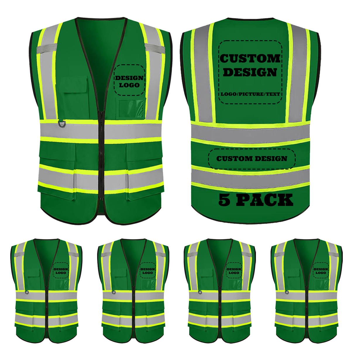 custom safety vest Green 5 piece