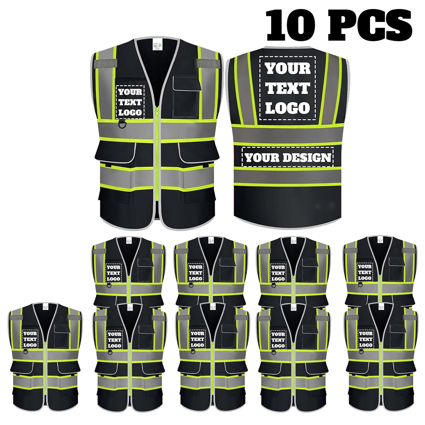 9 Pockets Custom Safety Vest Logo Hi Vis Reflective High Visibility Work Vest Class 2 Type R