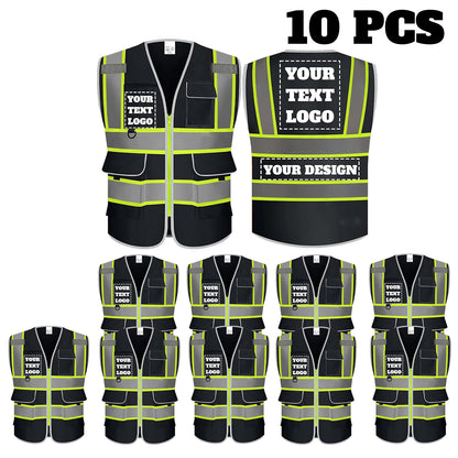 9 Pockets Custom Safety Vest Logo Hi Vis Reflective High Visibility Work Vest Class 2 Type R