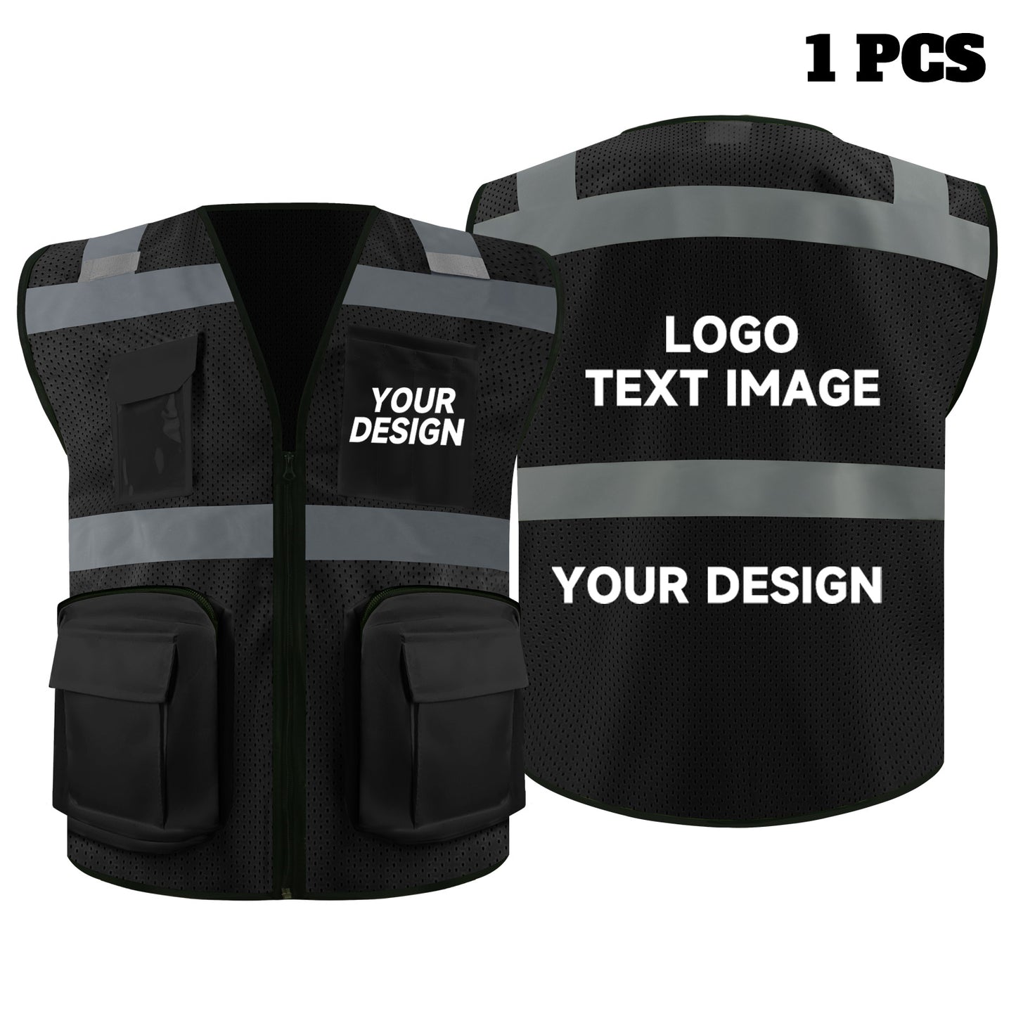 Safety Vest Custom LOGO 2" Reflective Strips with 7 Pockets & Zipper Personalize Reflective High Visibility Vest Class 2 Outdoor Workwear