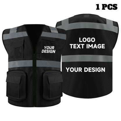 Safety Vest Custom LOGO 2" Reflective Strips with 7 Pockets & Zipper Personalize Reflective High Visibility Vest Class 2 Outdoor Workwear