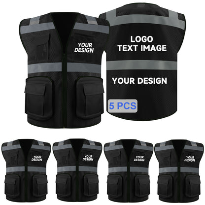 Safety Vest Custom LOGO 2" Reflective Strips with 7 Pockets & Zipper Personalize Reflective High Visibility Vest Class 2 Outdoor Workwear