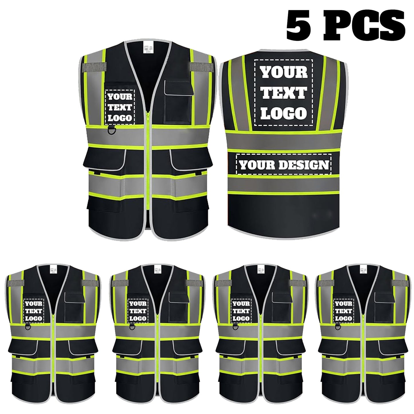 9 Pockets Custom Safety Vest Logo Hi Vis Reflective High Visibility Work Vest Class 2 Type R