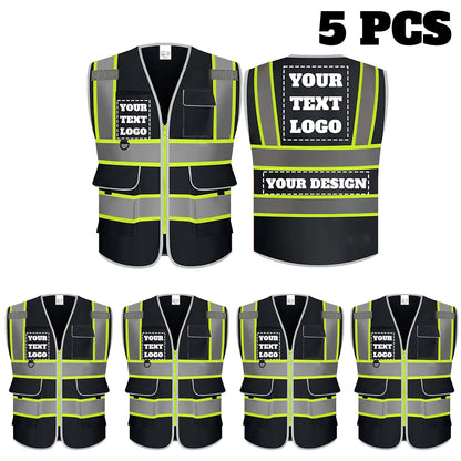 9 Pockets Custom Safety Vest Logo Hi Vis Reflective High Visibility Work Vest Class 2 Type R