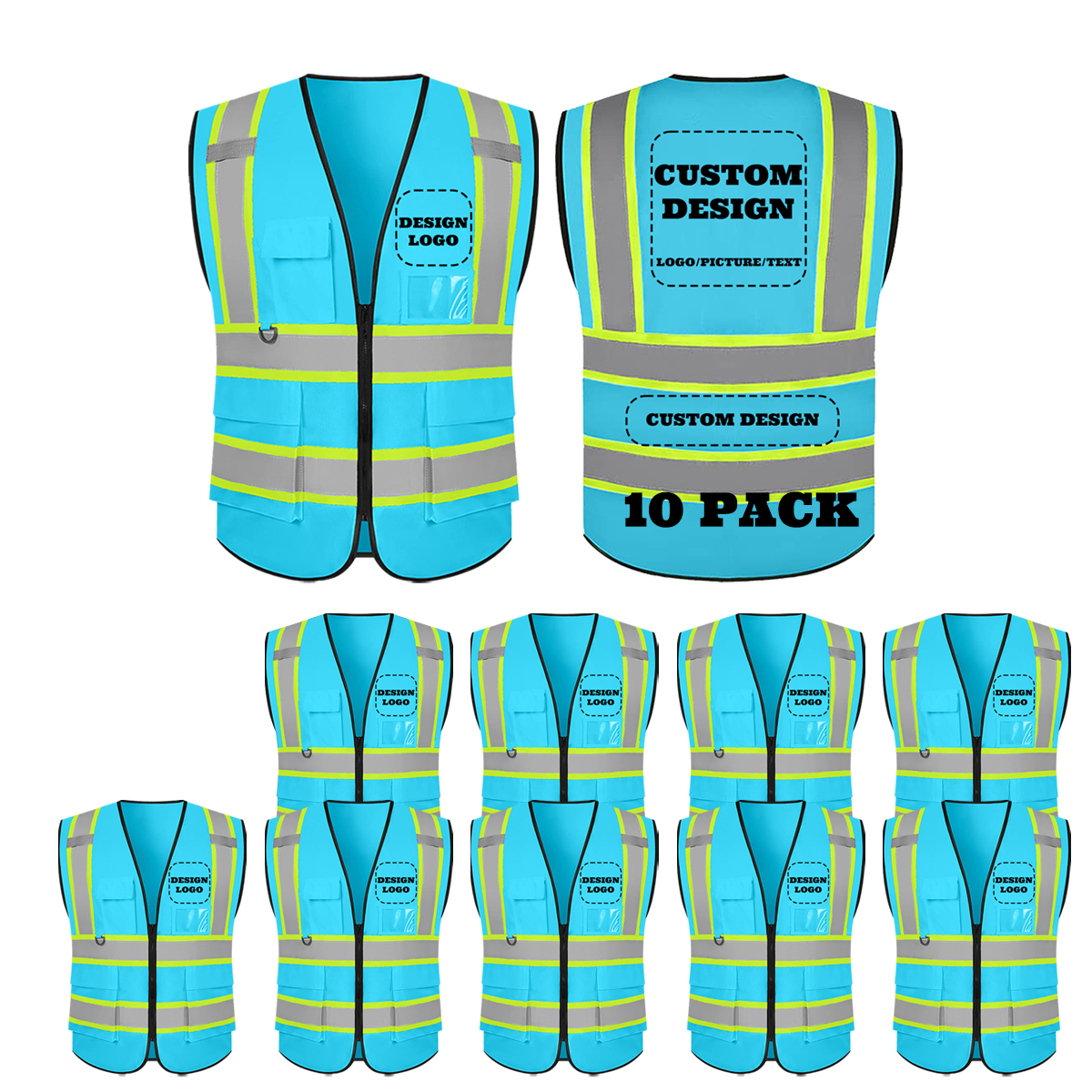 custom blue safety vest 10 piece