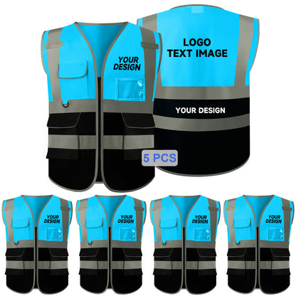Safety Vest with LOGO Custom Your Own Hi Vis Vest with 4 Pockets S-4XL Outdoor Apparel Security