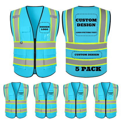 custom blue safety vest 5 piece