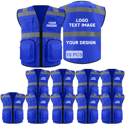 Safety Vest Custom LOGO 2" Reflective Strips with 7 Pockets & Zipper Personalize Reflective High Visibility Vest Class 2 Outdoor Workwear