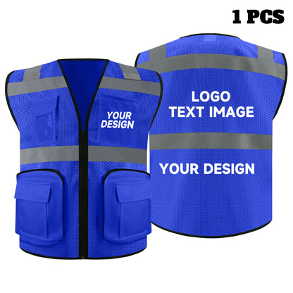 Safety Vest Custom LOGO 2" Reflective Strips with 7 Pockets & Zipper Personalize Reflective High Visibility Vest Class 2 Outdoor Workwear