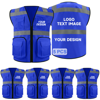 Safety Vest Custom LOGO 2" Reflective Strips with 7 Pockets & Zipper Personalize Reflective High Visibility Vest Class 2 Outdoor Workwear