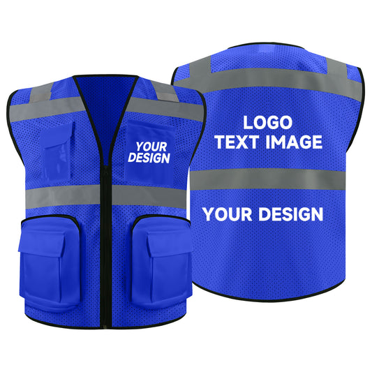 Safety Vest Custom LOGO 2" Reflective Strips with 7 Pockets & Zipper Personalize Reflective High Visibility Vest Class 2 Outdoor Workwear