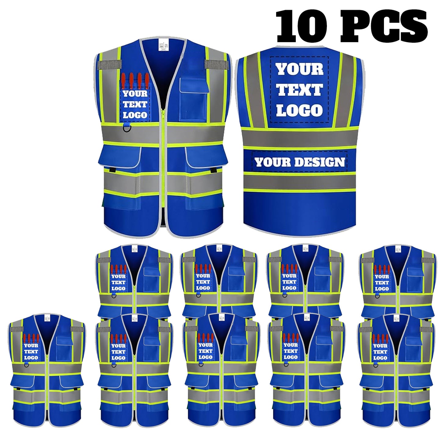 9 Pockets Custom Safety Vest Logo Hi Vis Reflective High Visibility Work Vest Class 2 Type R