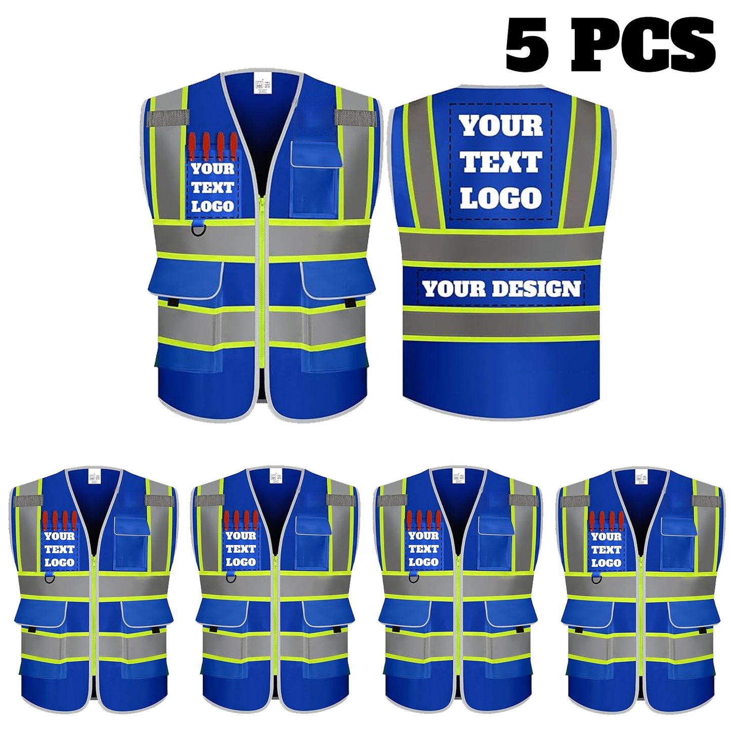 9 Pockets Custom Safety Vest Logo Hi Vis Reflective High Visibility Work Vest Class 2 Type R