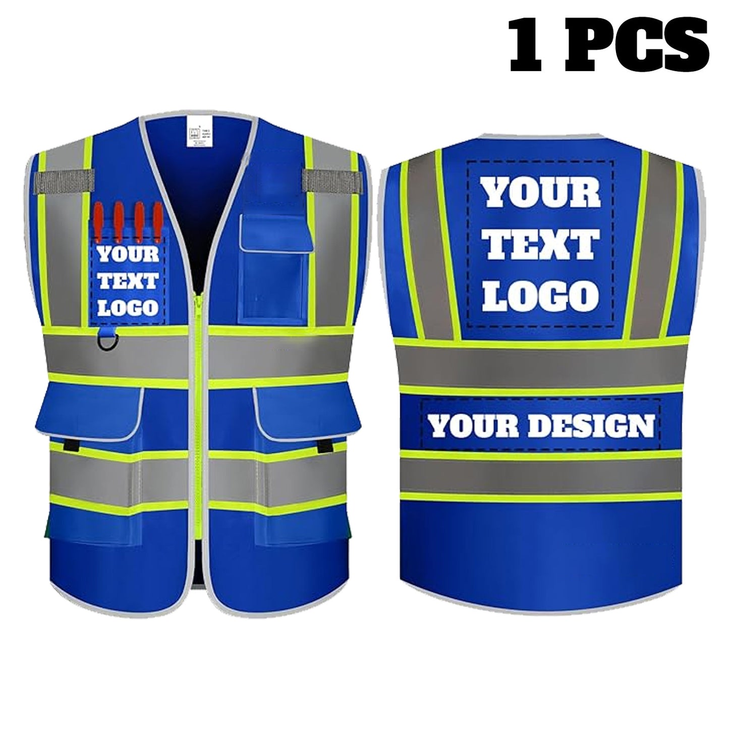 9 Pockets Custom Safety Vest Logo Hi Vis Reflective High Visibility Work Vest Class 2 Type R