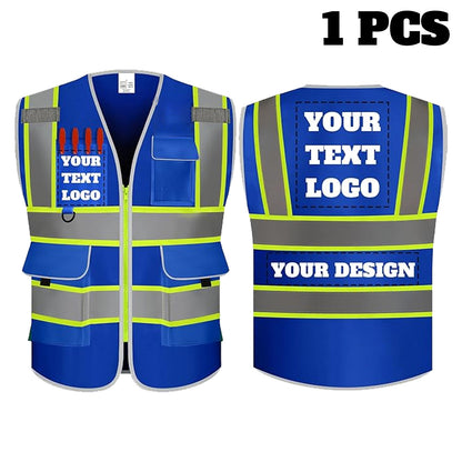 9 Pockets Custom Safety Vest Logo Hi Vis Reflective High Visibility Work Vest Class 2 Type R