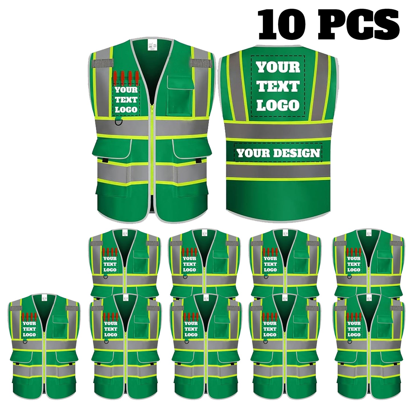 9 Pockets Custom Safety Vest Logo Hi Vis Reflective High Visibility Work Vest Class 2 Type R