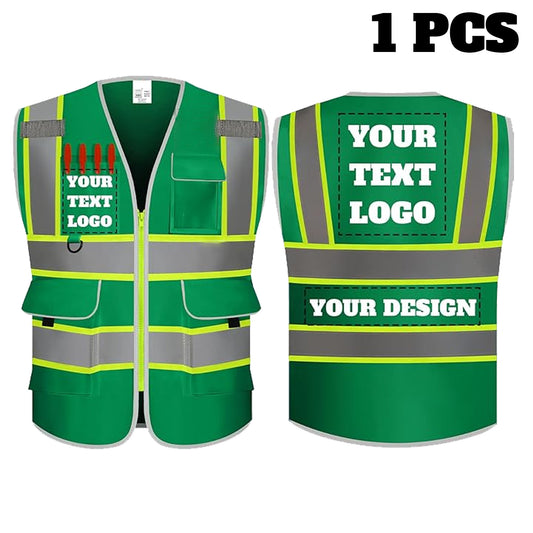 9 Pockets Custom Safety Vest Logo Hi Vis Reflective High Visibility Work Vest Class 2 Type R