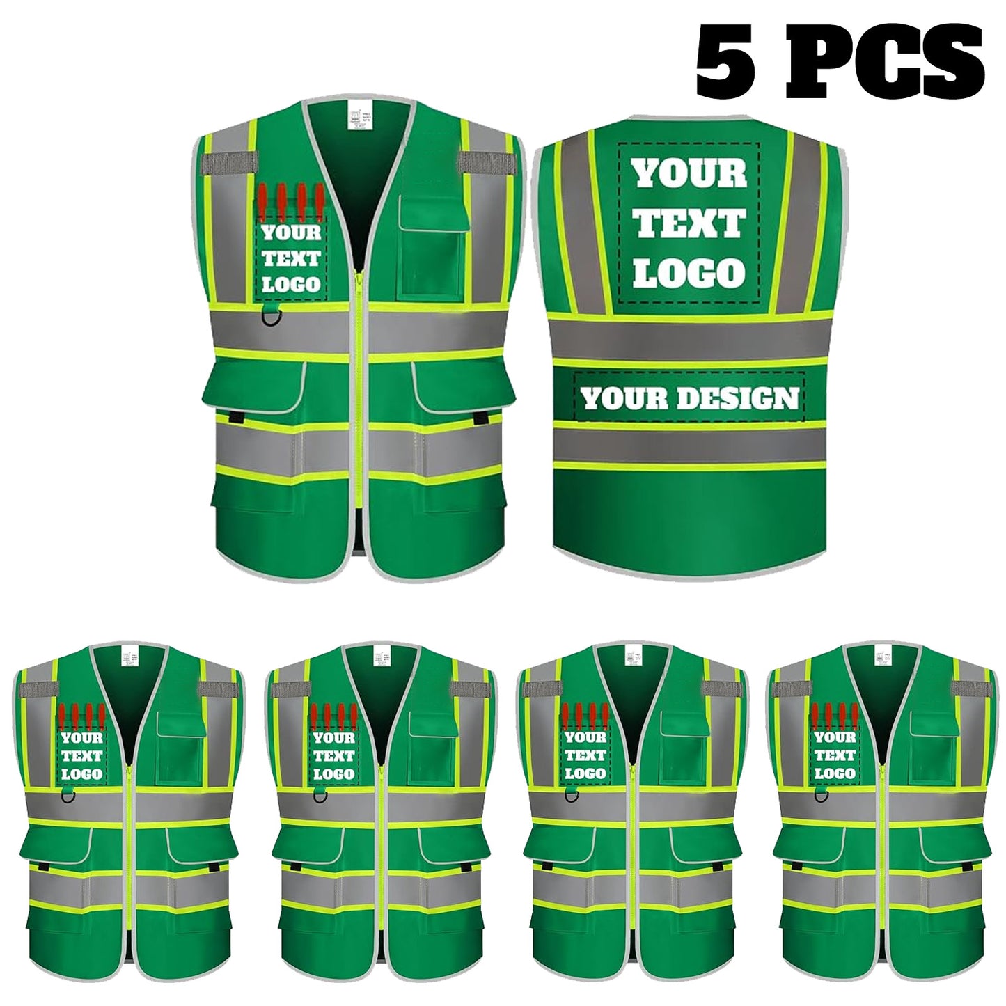 9 Pockets Custom Safety Vest Logo Hi Vis Reflective High Visibility Work Vest Class 2 Type R