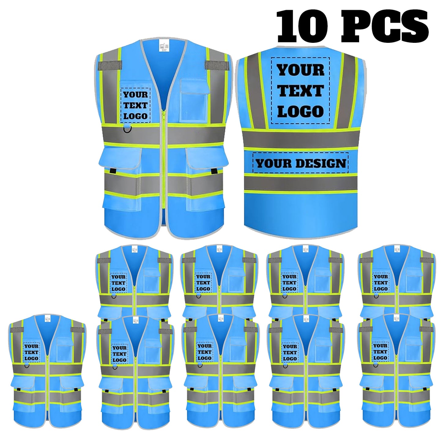 9 Pockets Custom Safety Vest Logo Hi Vis Reflective High Visibility Work Vest Class 2 Type R