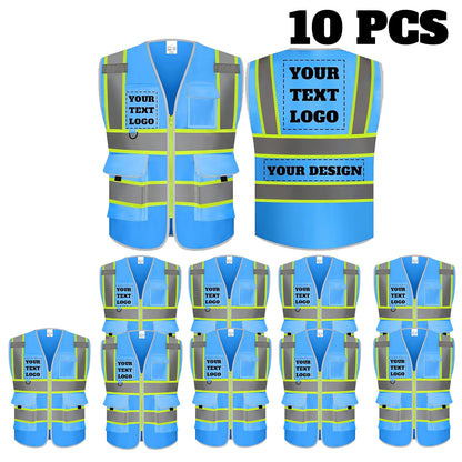 9 Pockets Custom Safety Vest Logo Hi Vis Reflective High Visibility Work Vest Class 2 Type R