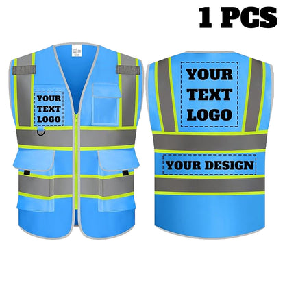 9 Pockets Custom Safety Vest Logo Hi Vis Reflective High Visibility Work Vest Class 2 Type R