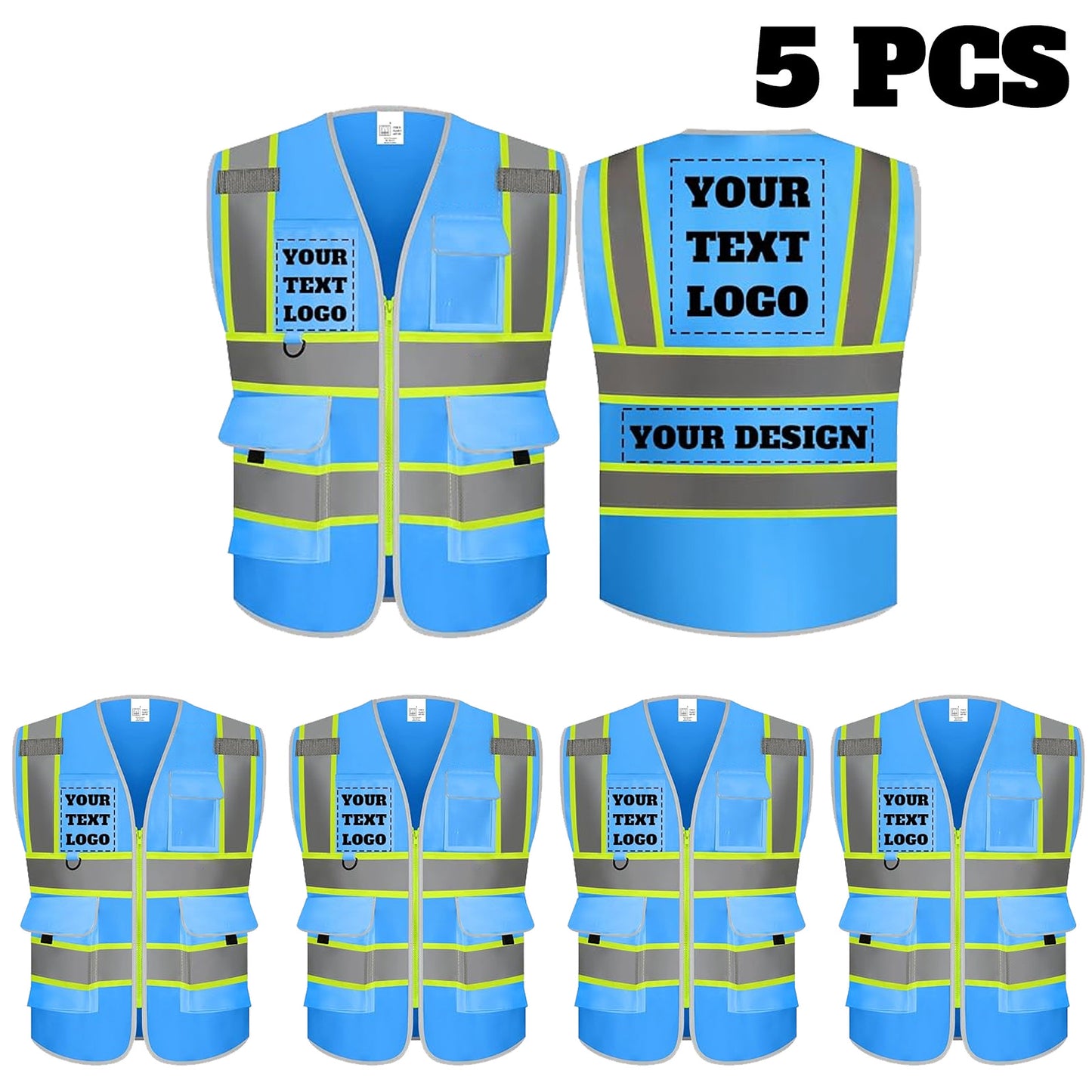 9 Pockets Custom Safety Vest Logo Hi Vis Reflective High Visibility Work Vest Class 2 Type R