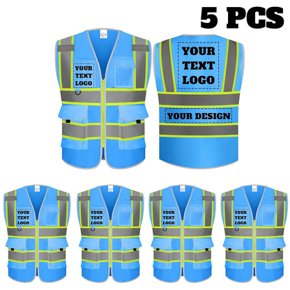 9 Pockets Custom Safety Vest Logo Hi Vis Reflective High Visibility Work Vest Class 2 Type R