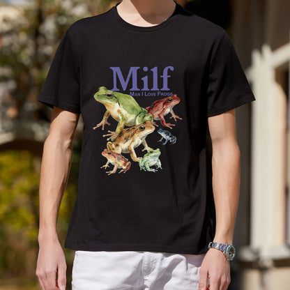 Camiseta divertida con el juego de palabras "Hombre, me encantan las ranas" (MILF) - Camiseta gráfica para amantes de las ranas