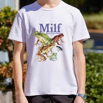 Camiseta divertida con el juego de palabras "Hombre, me encantan las ranas" (MILF) - Camiseta gráfica para amantes de las ranas