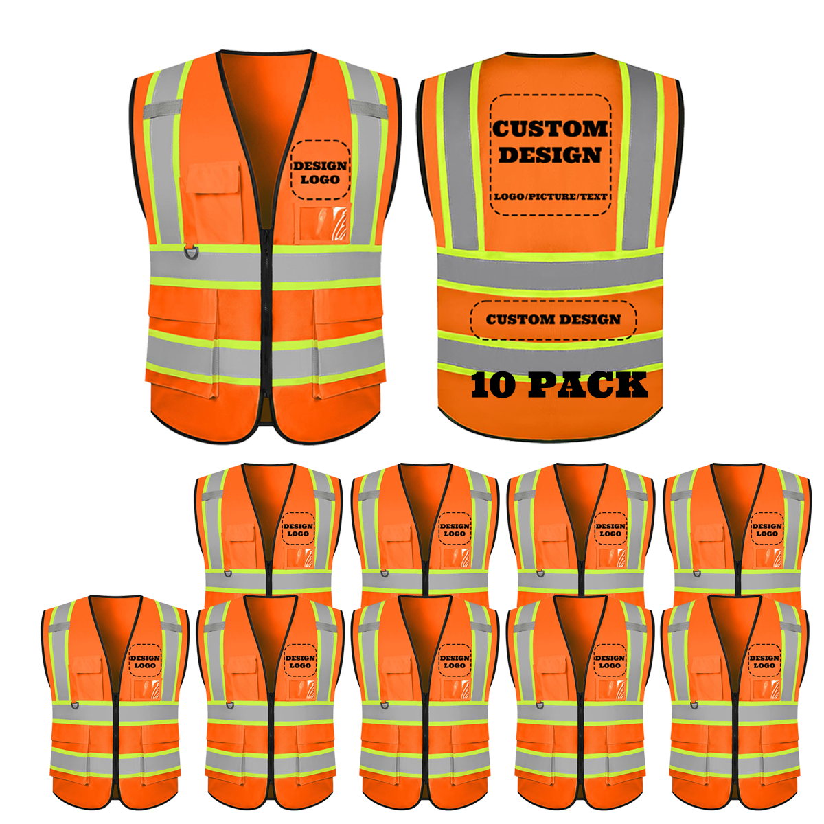 custom orange safety vest 10 pack