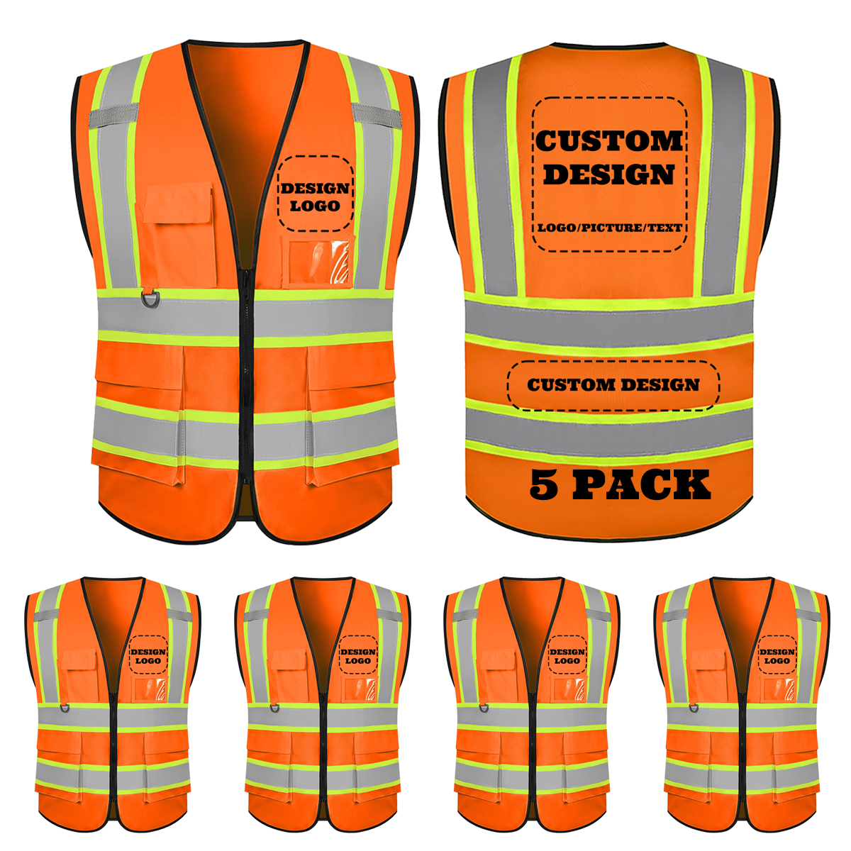 custom orange safety vest 5 pack