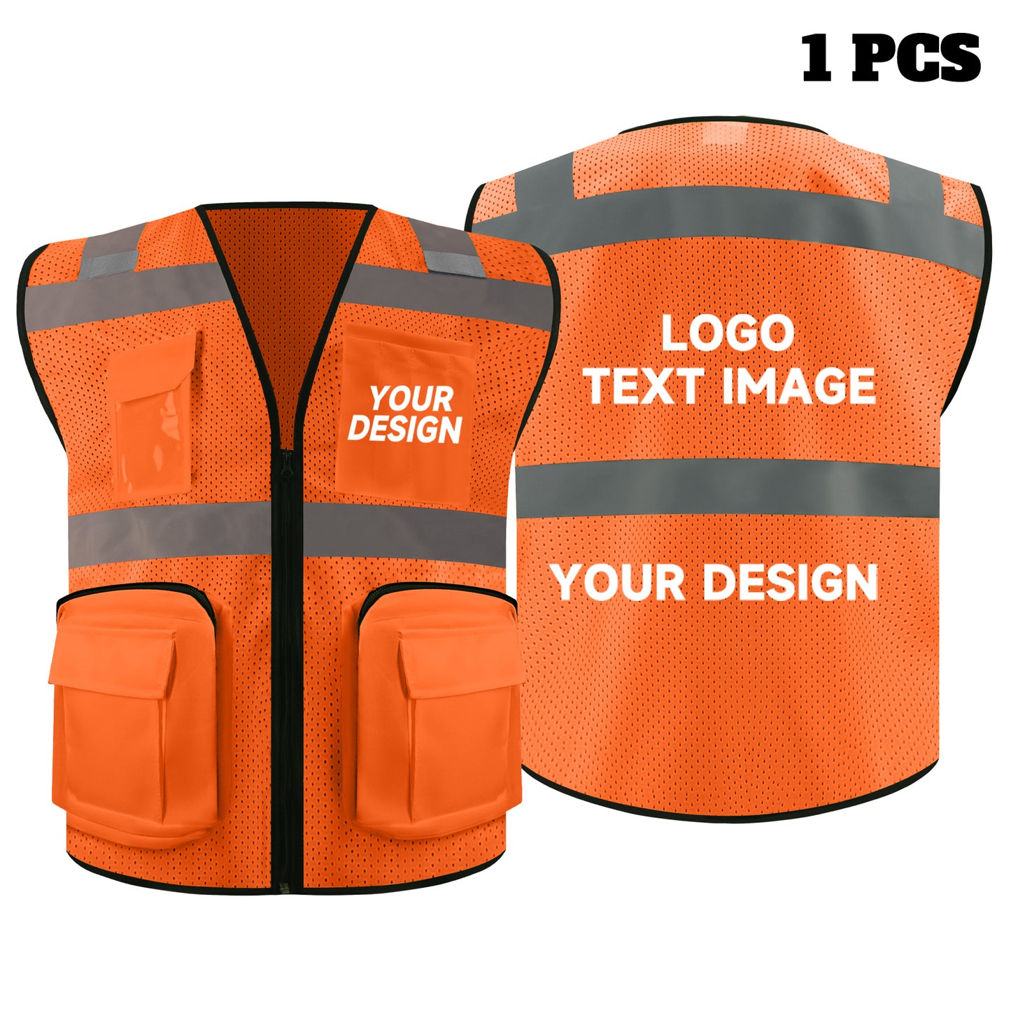 Safety Vest Custom LOGO 2" Reflective Strips with 7 Pockets & Zipper Personalize Reflective High Visibility Vest Class 2 Outdoor Workwear