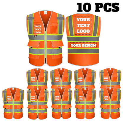 9 Pockets Custom Safety Vest Logo Hi Vis Reflective High Visibility Work Vest Class 2 Type R