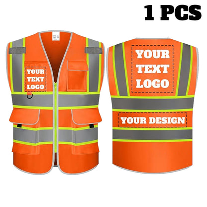 9 Pockets Custom Safety Vest Logo Hi Vis Reflective High Visibility Work Vest Class 2 Type R